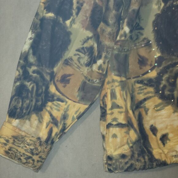 Vintage Yellow Rhinestone Cat Jacket Women's XL Denim w Drawstring Waist Unique - Picture 10 of 12